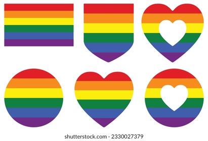 Bandera del Orgullo Gay en conjunto de formas. Símbolo tradicional para toda la comunidad LGBTQ+ y hombres homosexuales	