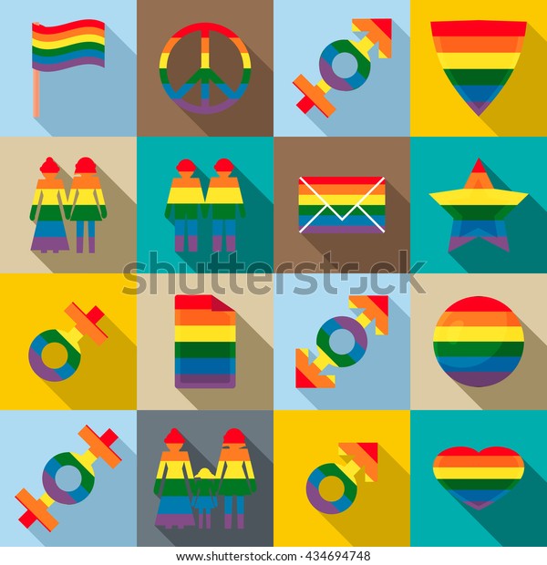 Gay Pride Icons Set Flat Style Stock Vector Royalty Free