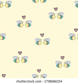 Gay pride LGBT colors Bee pattern in cartoon style.Logo symbol. Vector seamless pattern. Two colorful Bees Print for t shirt, cup, textile,wrapping paper,print, wallpaper,web page.Multi color