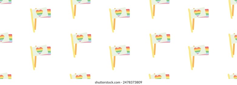 Orgullo Gay o Mes del Orgullo LGBT Feliz. Tarjeta diversa de la ilustración de la historieta del Vector. Motivos de arco iris LGBTQ. Corazones y banderas. Diseño para la decoración. Envoltura de papel o Anuncio. 