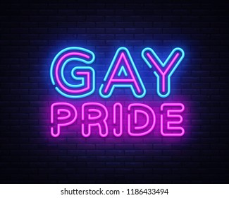 Gay Pride neon sign vector. LGBT Design template neon sign, light banner, neon signboard, nightly bright advertising, light inscription. Vector illustration