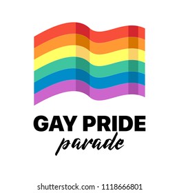 Gay pride parade event vector flat card with lgbt rainbow flag
