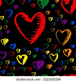 Gay pride rainbow colored pattern with hearts for Valentines Day