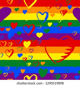 Gay pride rainbow colored pattern with hearts for Valentines Day