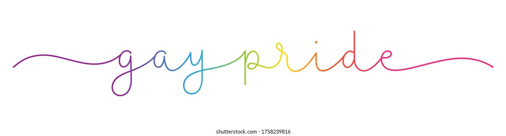 GAY PRIDE rainbow vector monoline calligraphy banner with swashes