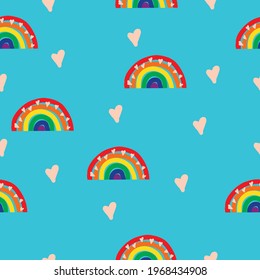 gay pride rainbows seamless pattern on blue background with stars repeat structure looped texture pride month pattern