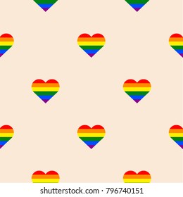 Gay pride seamless background with hearts. LGBT design. Bright vector illustration for homosexuals, lesbians, transsexuals. Vintage fashion design.