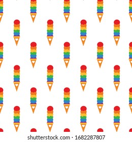 Gay pride seamless pattern. LGBT vector background. Flag, heart, love sign in rainbow colors. Gay parade texture. Graphic design for fabric, wallpaper, gift wrap, postcard, poster, t-shirt.