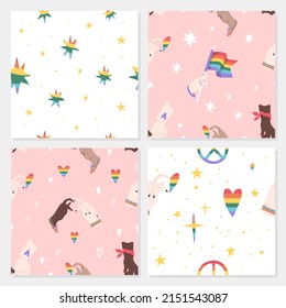 Gay pride seamless pattern. Rainbow color palette. Vector eps 10. Printable file for pride month design concept. Wrapping paper, textile, gift decoration.