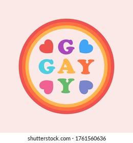 Texto del Orgullo Gay de fondo aislado. Orgullo gay como logo, insignia, icono, parche. Plantilla para comunidad lgbt, invitación a fiesta, carnaval, festival, desfile, tarjeta de felicitación, web.