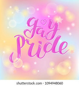 Gay Pride text isolated on background. Hand written lettering Gay Pride as logo, badge. Template for lgbt community, party invitation, festival, parade, greeting card, web.