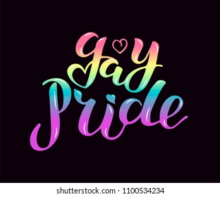 Gay Pride text isolated on background. Hand written lettering Gay Pride as logo, badge. Template for lgbt community, party invitation, festival, parade, greeting card, web.