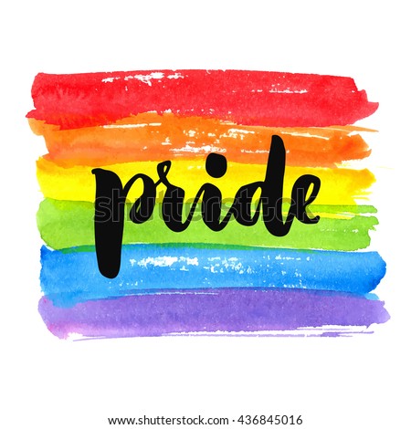 Gay pride. Text on rainbow texture. Vector watercolor spectrum. Hand drawn paint strokes isolated on white background