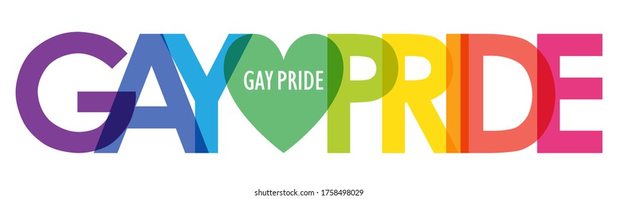 Banner de tipografía de color arco iris con símbolo cardíaco