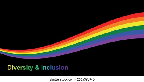 Gay Pride Wave Rainbow Flag LGBTQIA template. Diversity e Inclusivity. Pride Banner with LGBT Flag sign. Pride Month. Colorful design element frame border vector isolated on black background.