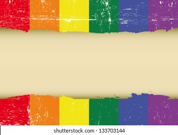 Gay rainbow scratched flag. A gay flag with a large frame for your message