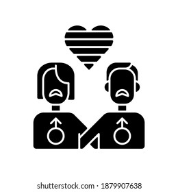 Gay Relationship Black Glyph Icon. Pride Life. Bisexual Freedome. Different Love. Same Sex Couple. Equal Rights. Rainbow Flag. Silhouette Symbol On White Space. Vector Isolated Illustration