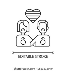 Gay Relationship Pixel Perfect Linear Icon. Bisexual Freedome. Different Love. Same Sex Couple. Thin Line Customizable Illustration. Contour Symbol. Vector Isolated Outline Drawing. Editable Stroke