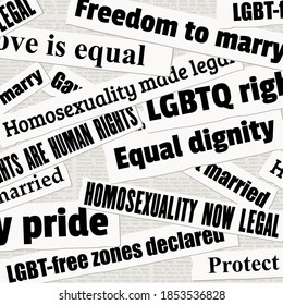 Gay Rights And LGBT Equality Newspaper Titles. News Headline Collection Vector.