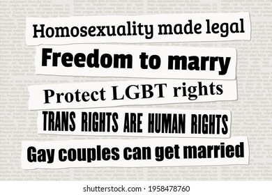 Gay rights and LGBT equality newspaper titles. News headline collection vector.