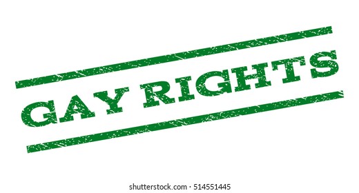 Gay Rights watermark stamp. Text tag between parallel lines with grunge design style. Rubber seal stamp with unclean texture. Vector green color ink imprint on a white background.