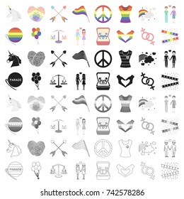 Gay set icons in cartoon style. Big collection of gay vector symbol stock illustration
