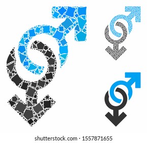Gay symbol composition of uneven elements in variable sizes and shades, based on gay symbol icon. Vector bumpy elements are composed into collage. Gay symbol icons collage with dotted pattern.
