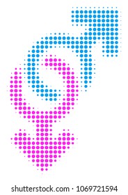 Gay Symbol halftone vector icon. Illustration style is dotted iconic Gay Symbol icon symbol on a white background. Halftone matrix is round dots.