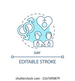 Gay Turquoise Concept Icon. Male Same Sex Couple. Sexual Orientation. LGBT Member Abstract Idea Thin Line Illustration. Isolated Outline Drawing. Editable Stroke. Arial, Myriad Pro-Bold Fonts Used