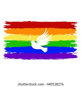 Gay vector flag or LGBT. Dove of peace.