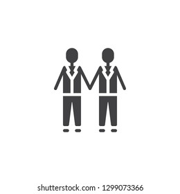 Gay wedding couples holding hands vector icon. filled flat sign for mobile concept and web design. Married men couple simple solid icon. Symbol, logo illustration. Pixel perfect vector graphics