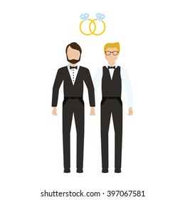 Gay wedding icon. Vector gay family icon isolated template. Gay wedding template card.