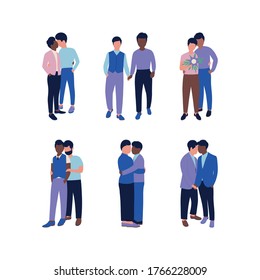 Gay wedding illustration. Vector set in flat style