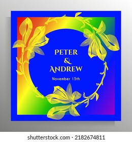Gay wedding invitation design. Vector template for card, postcard, poster.
