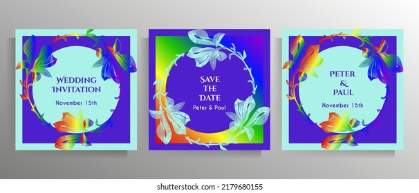 Invitación a la boda gay. Conjunto de plantillas de vectores.