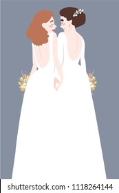 Gay Wedding. Picture Of Two Brides .Vector.