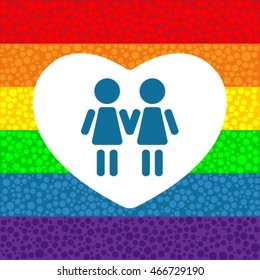 Gay women couple isolated on white background. Design element for Valentine's Day card. LGBT couple symbol. Gay flag. Lesbian couple symbol. Gay couple in love.