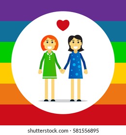 Gay women couple isolated on white background. LGBT couple symbol. Design element for flyers and banners.