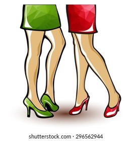 Gay women couple legs isolated on white background. Gay love symbol. LGBT couple. 