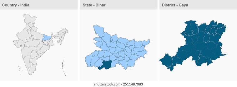 Mapa do distrito de Gaya (Estado de Bihar, República da Índia), Distrito de Gaya, Estado de Bihar, República da Índia, Governo de Bihar, território indiano, Índia oriental, política, aldeia, turismo