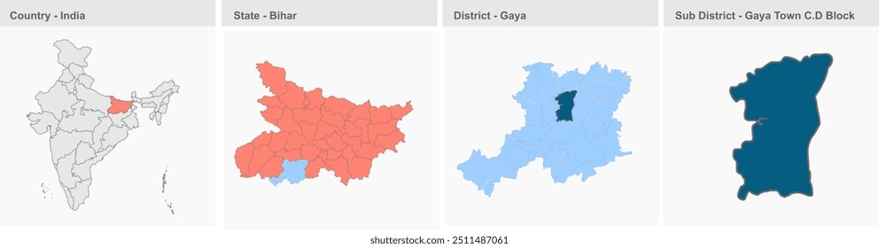 Gaya Town C.D Block map (District Gaya ,State Bihar, Republic of India), Gaya District, Bihar State, Republic of India, Government of Bihar, Indian territory, Eastern India, politics, village, tourism
