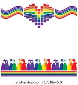 Gays, lesbianas, bisexuales, transexuales, vectores y corazón y bandera arcoíris. Ilustración LGBTQ. 