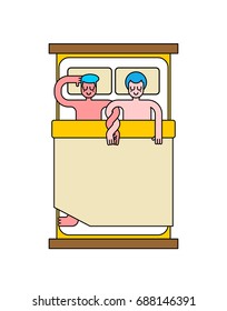 Gays in bed. Two guys are hugging in Sleep. LGBT love. bedstead scene