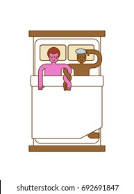 Gays in bed. Two guys are hugging in Sleep. LGBT love. bedstead scene