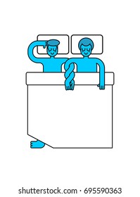 Gays in bed. Two guys are hugging in Sleep. LGBT love. bedstead scene