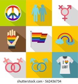 Gays and lesbians icons set. Flat illustration of 9 gays and lesbians vector icons for web