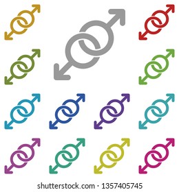 Gays, spear of mars, love multi color icon. Simple thin line, outline vector of valentines day icons for UI and UX, website or mobile application