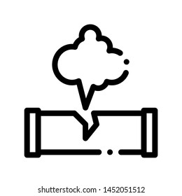 Gaz Pipe Break Pollution Vector Thin Line Icon. Damage Conduit Trumpet And Smog Environmental Pollution, Chemical, Radiological Contamination Linear Pictogram. Dirty Air Contour Illustration