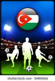 Gaza Flag Button with Soccer Match in Stadium Original Illustration