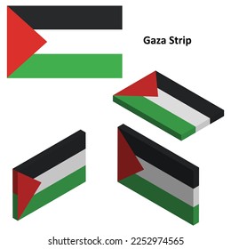 Gaza Strip flag, Country flag, vector set of isometric flat icons, 3D style, different views. Design elements for banners, websites, presentations, infographics, map